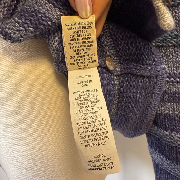 L.L.Bean Cardigan Cotton Blue Gray Ombré Textured Knit Women’s Size Large Petite - Picture 9 of 10